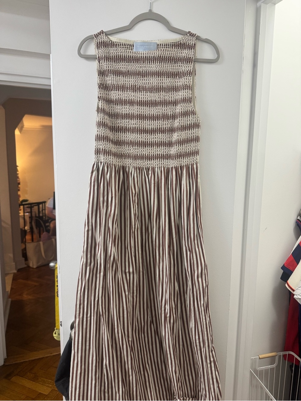 Hill House Striped Midi Dress in Cream and Brown